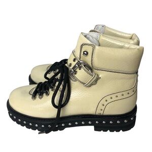 Lola Cruz Ankle Moto Boots Patent Leather Off White Ivory Size 38